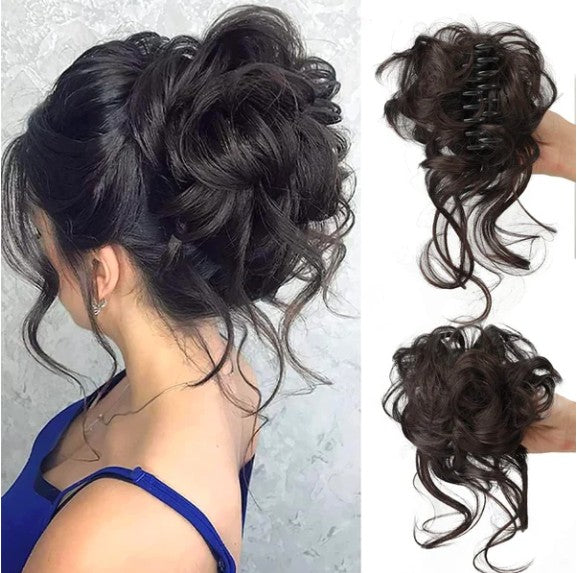 Curly messy bun claw clip hairpiece - product photo 9