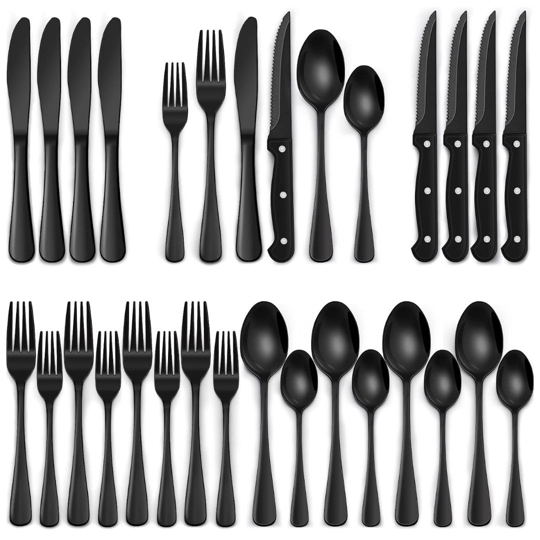 24-piece black stainless steel cutlery set - product photo 1