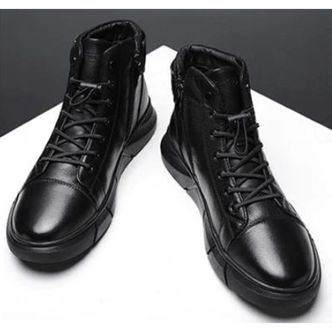Man wearing the Cormac men's high-waist leather shoes, side view