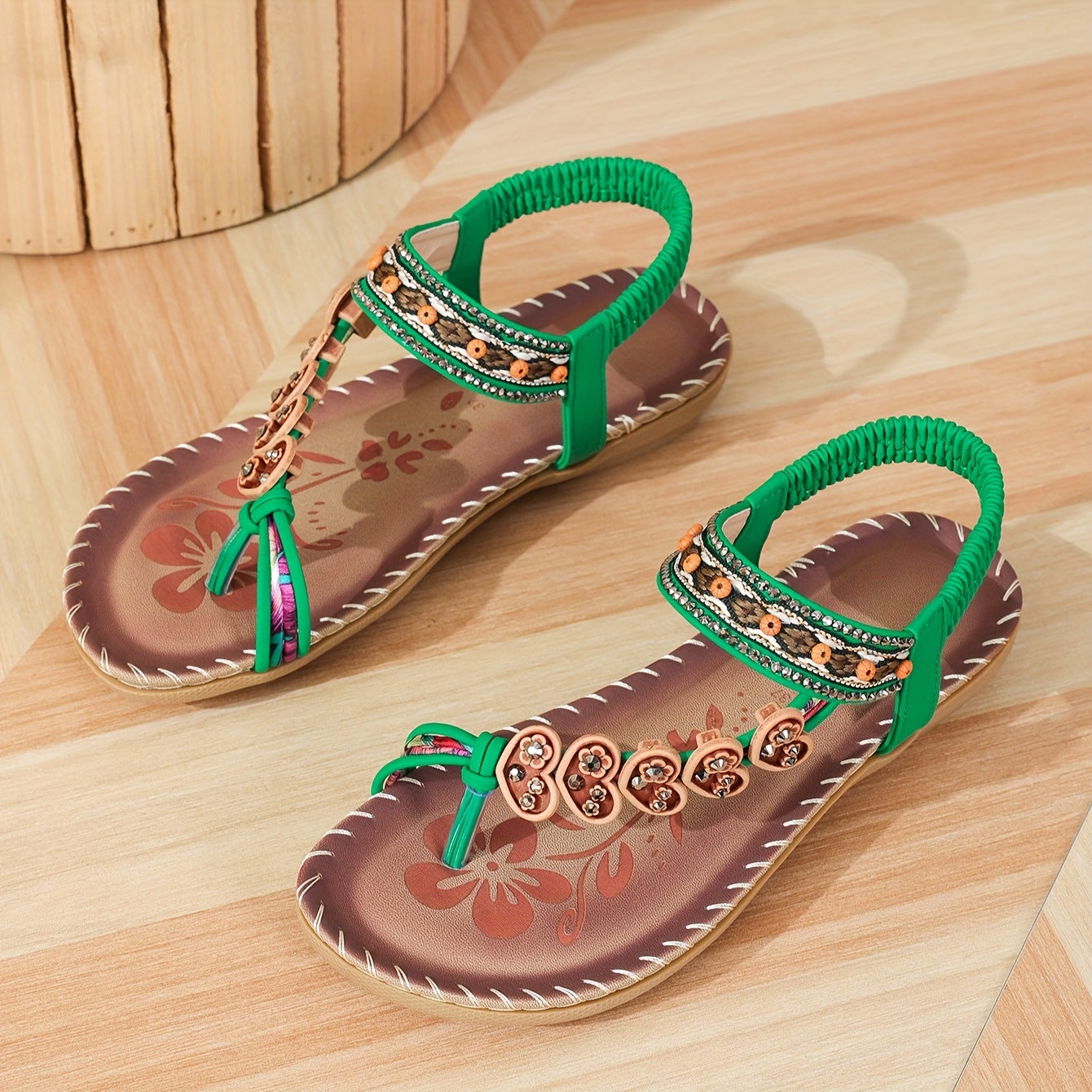 Eva | Women's Beaded Strap Orthopedic Flat Sandals