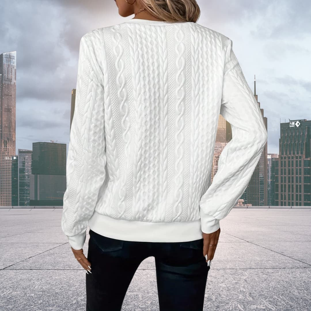 Woman wearing the Daisy women's elegant sweater, 10 view