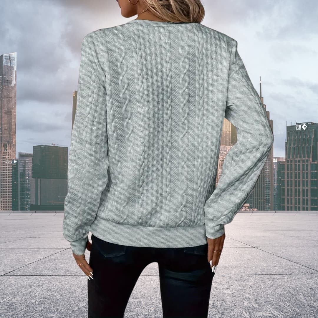 Woman wearing the Daisy women's elegant sweater, 11 view