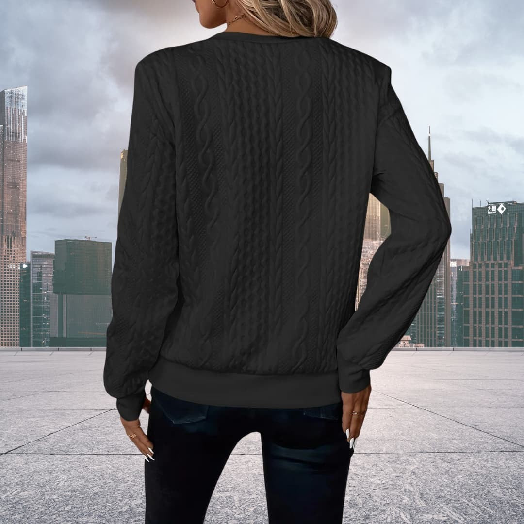 Woman wearing the Daisy women's elegant sweater, 12 view