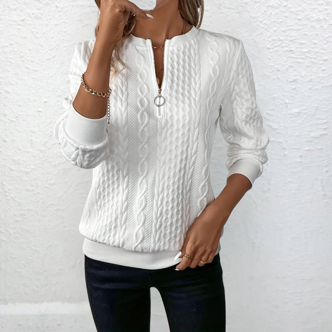 Woman wearing the Daisy women's elegant sweater, 16 view