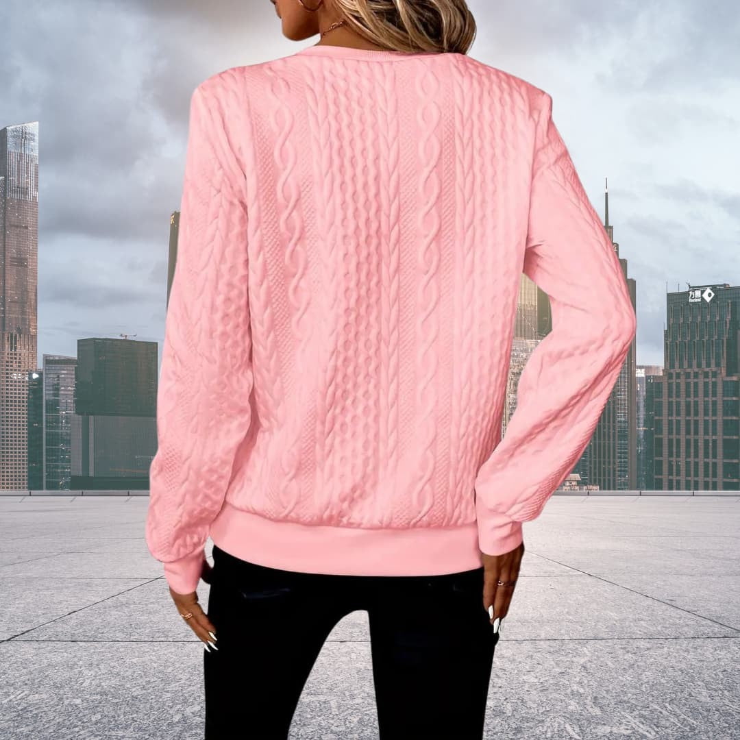 Woman wearing the Daisy women's elegant sweater, 9 view