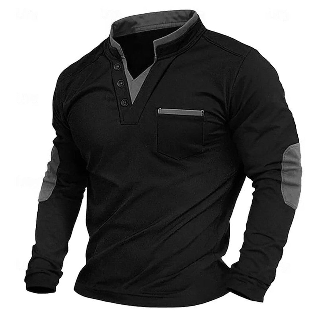 Man wearing the Dario men's v-neck classic sweater, back view