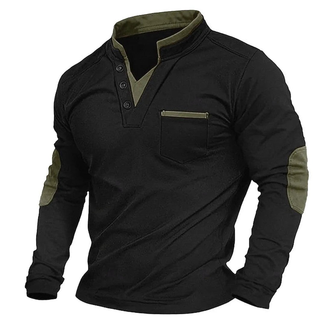 Man wearing the Dario men's v-neck classic sweater, side view