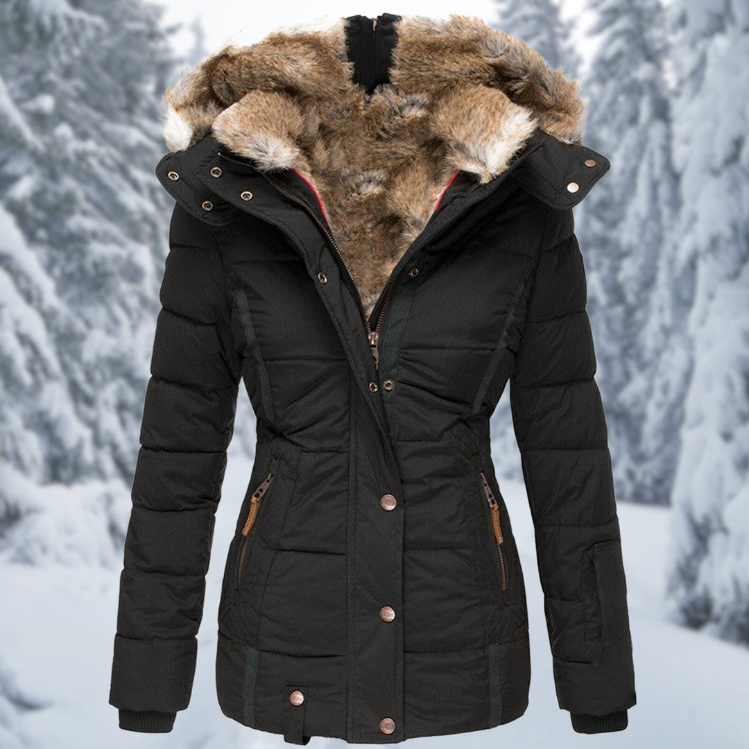 Woman wearing the Della women's elegant jacket, 7 view