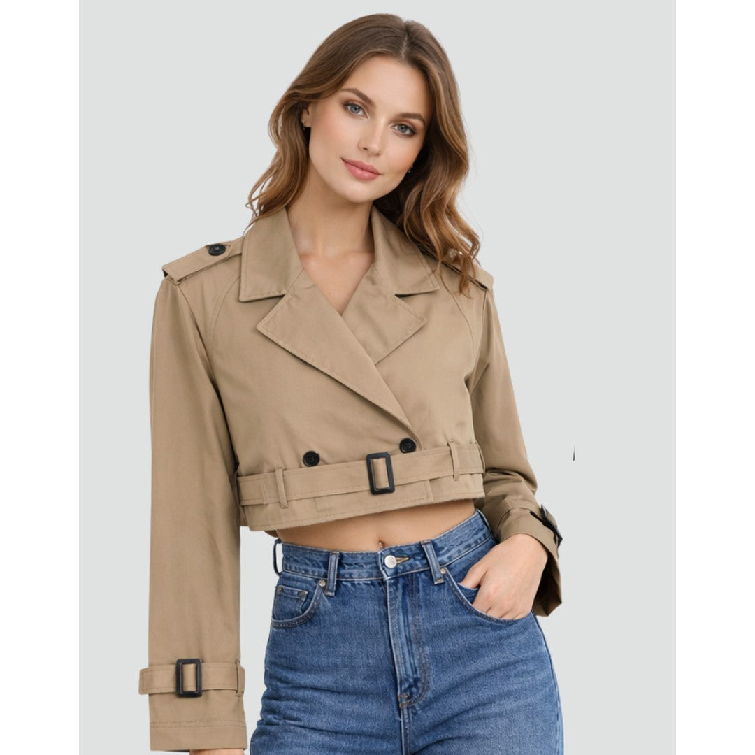 Woman wearing the Diana women's regular-fit cotton classic trench coat, back view