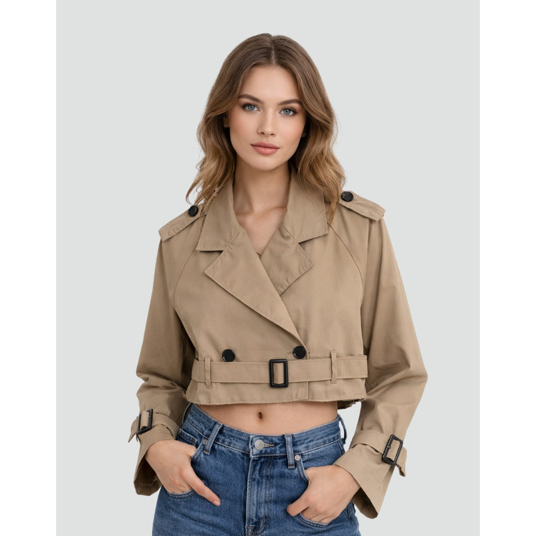 Woman wearing the Diana women's regular-fit cotton classic trench coat, front view