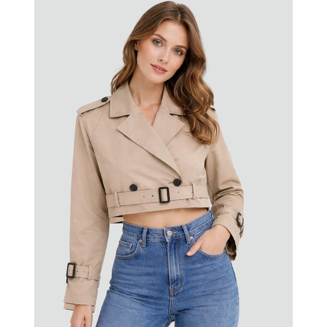 Woman wearing the Diana women's regular-fit cotton classic trench coat, side view