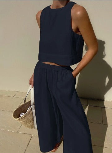 Iselle | Women's Linen Crop Top And Pants Set