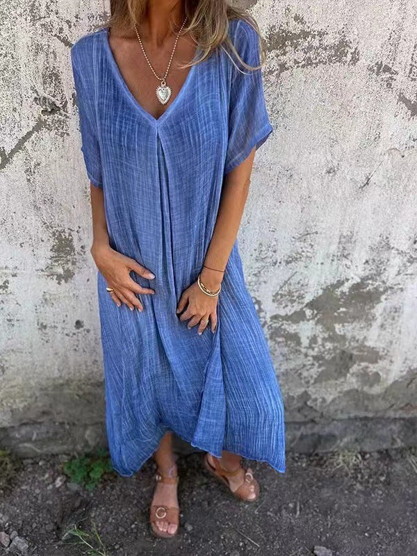 Sienna | Women's Relaxed V-Neck Short Sleeve Midi Dress