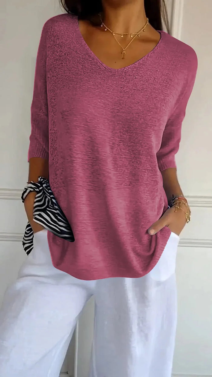 Sophie | Women's Knit V-Neck Three Quarter Sleeve Top