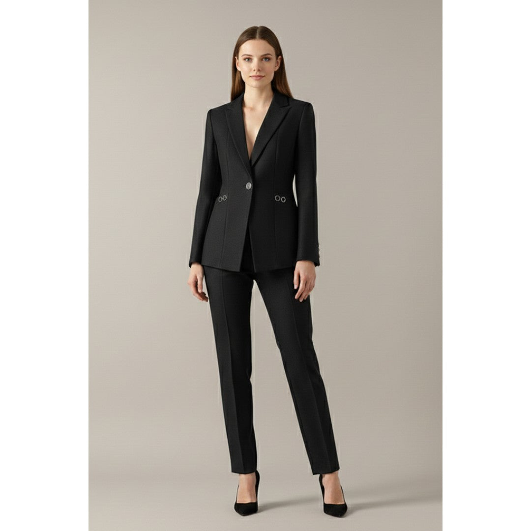Woman wearing the Edith women's straight-leg button-up set, 8 view