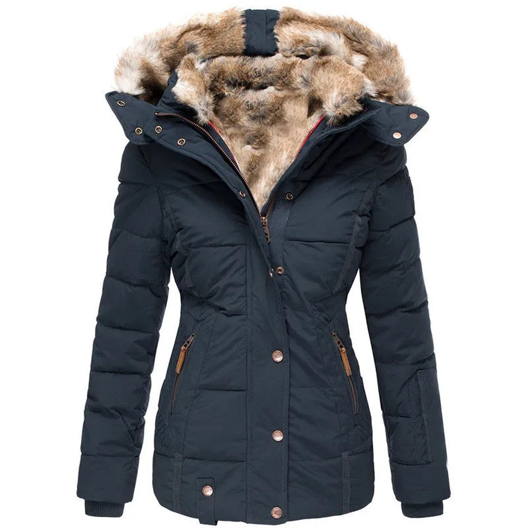 Woman wearing the Elara women's jacket, model view