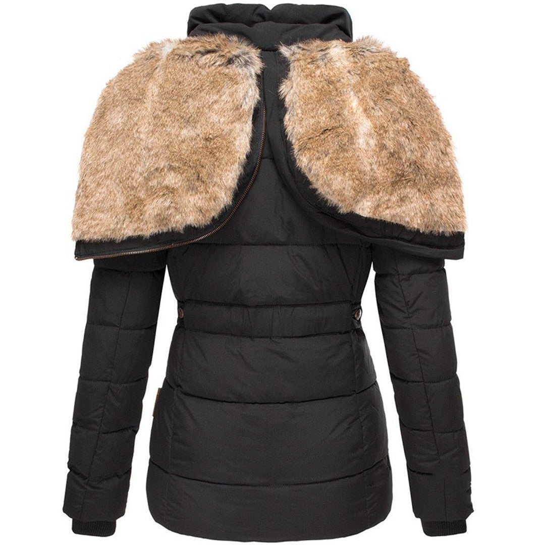 Woman wearing the Elara women's jacket, side view