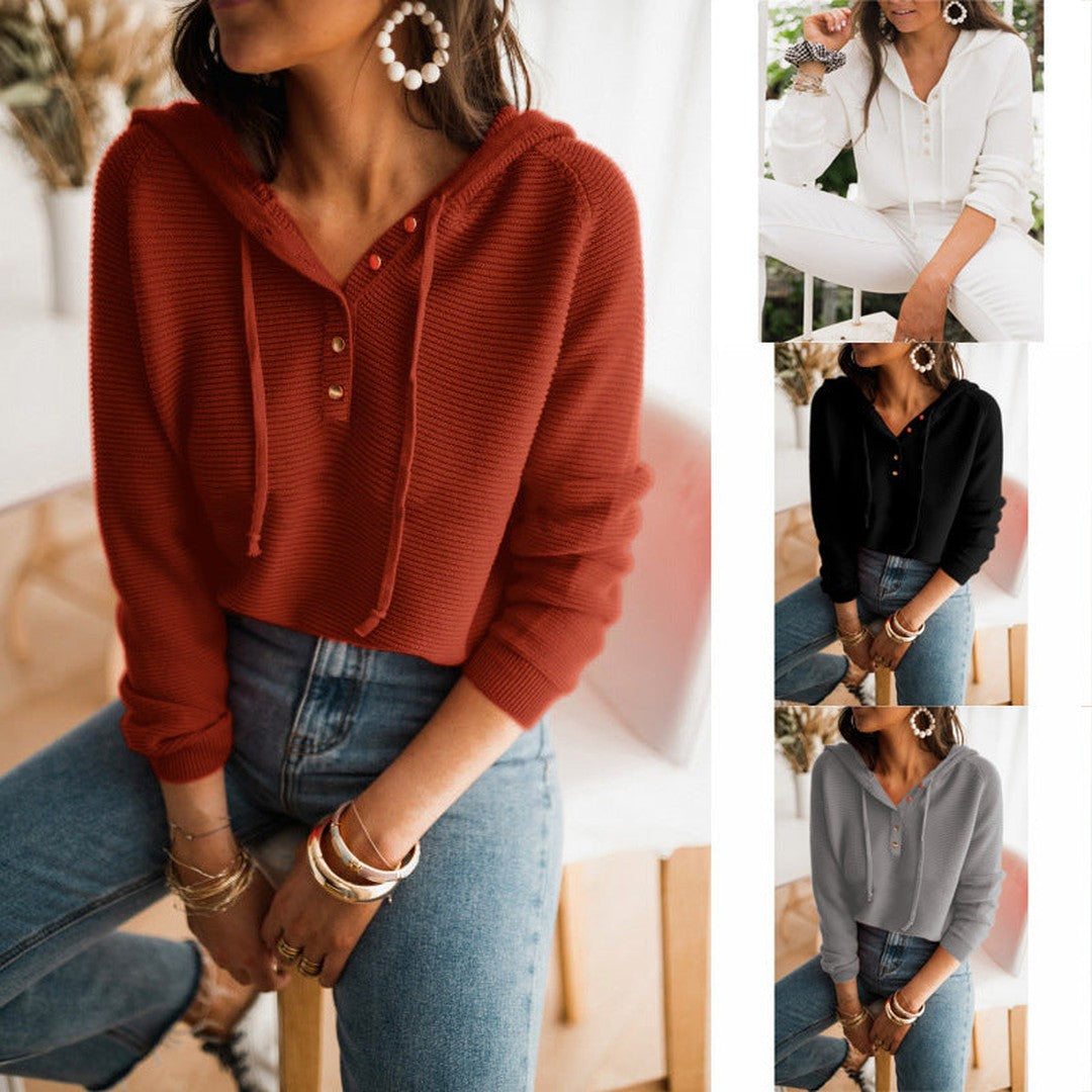 Woman wearing the Elena women's cropped hooded hoodie, back view