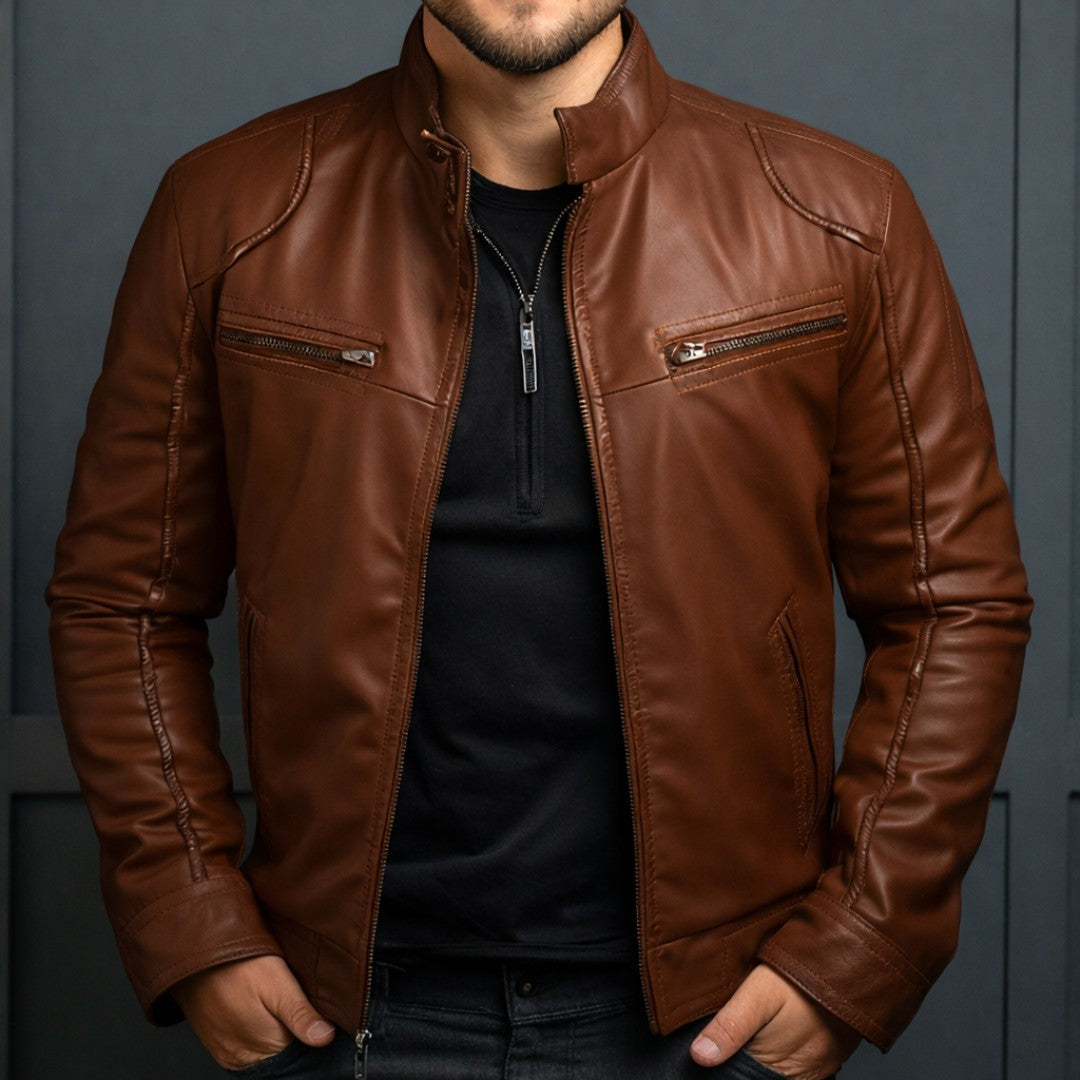 Man wearing the Elian men's jacket, front view