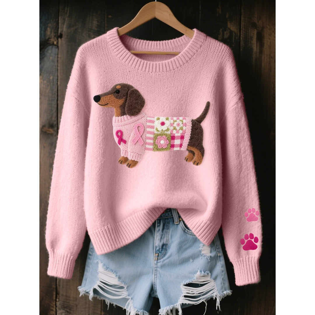 Woman wearing the Elin women's printed sweater, back view