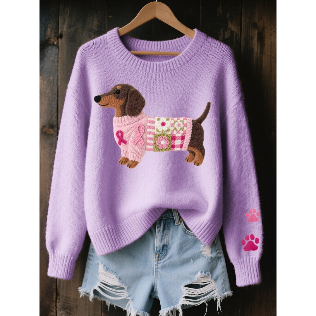 Woman wearing the Elin women's printed sweater, model view