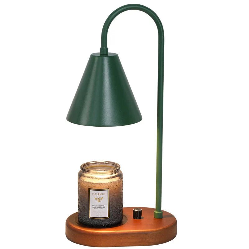 Candle warmer lamp with a wooden base and metal shade - product photo 7