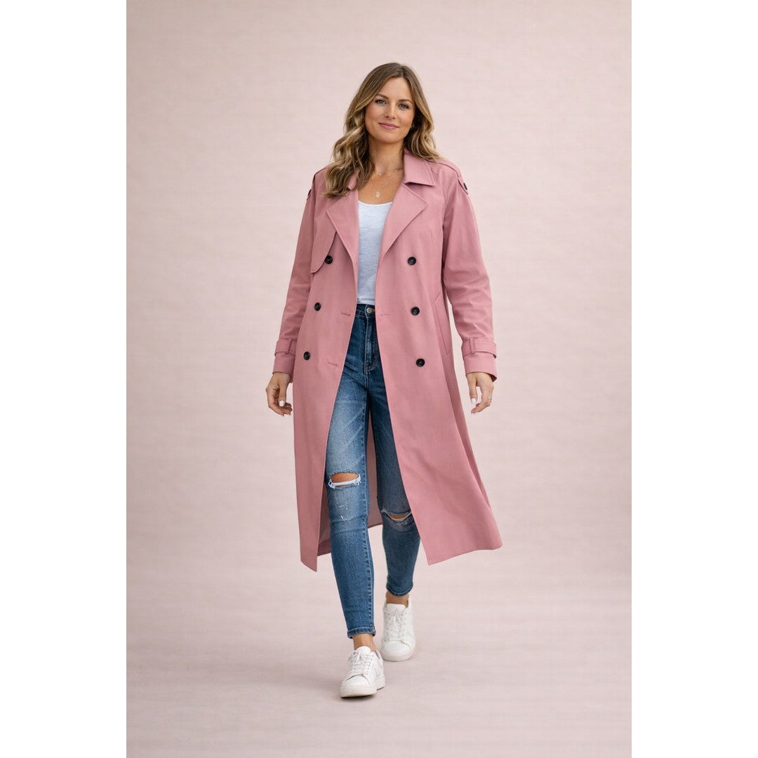 Woman wearing the Elsa women's casual polyester elegant trench coat in beige, 7 view