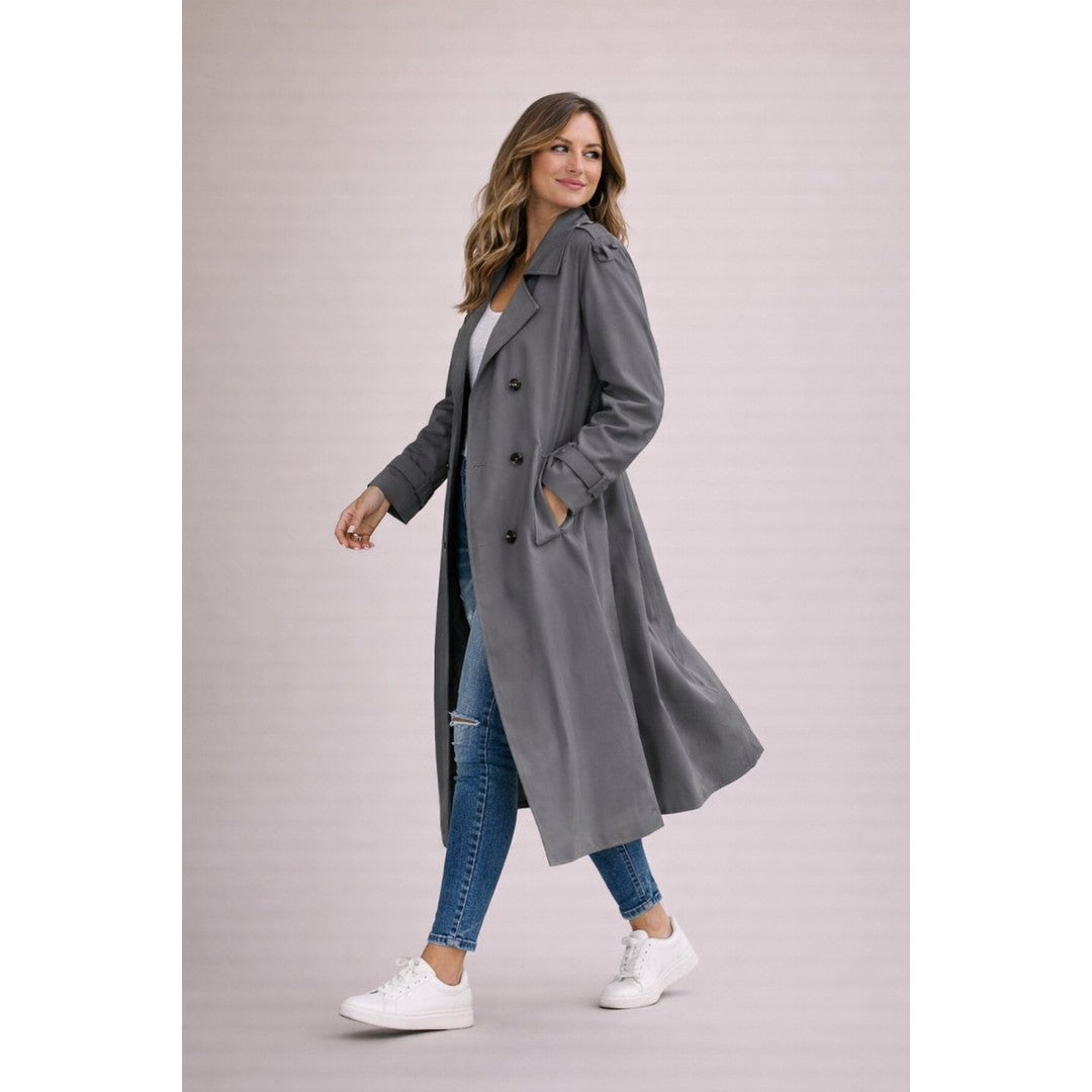 Woman wearing the Elsa women's casual polyester elegant trench coat in beige, 8 view