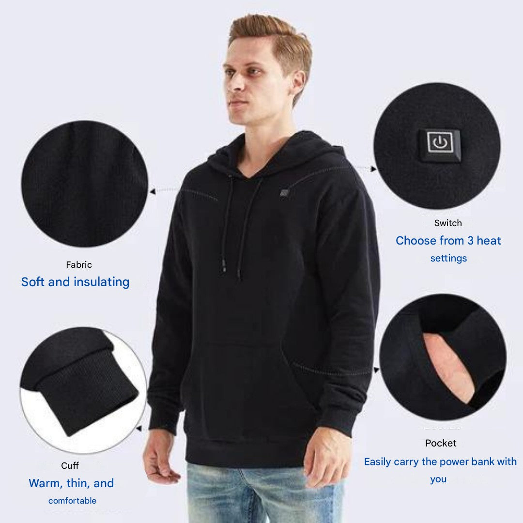 USB heated unisex hoodie with three heat settings - product photo 9