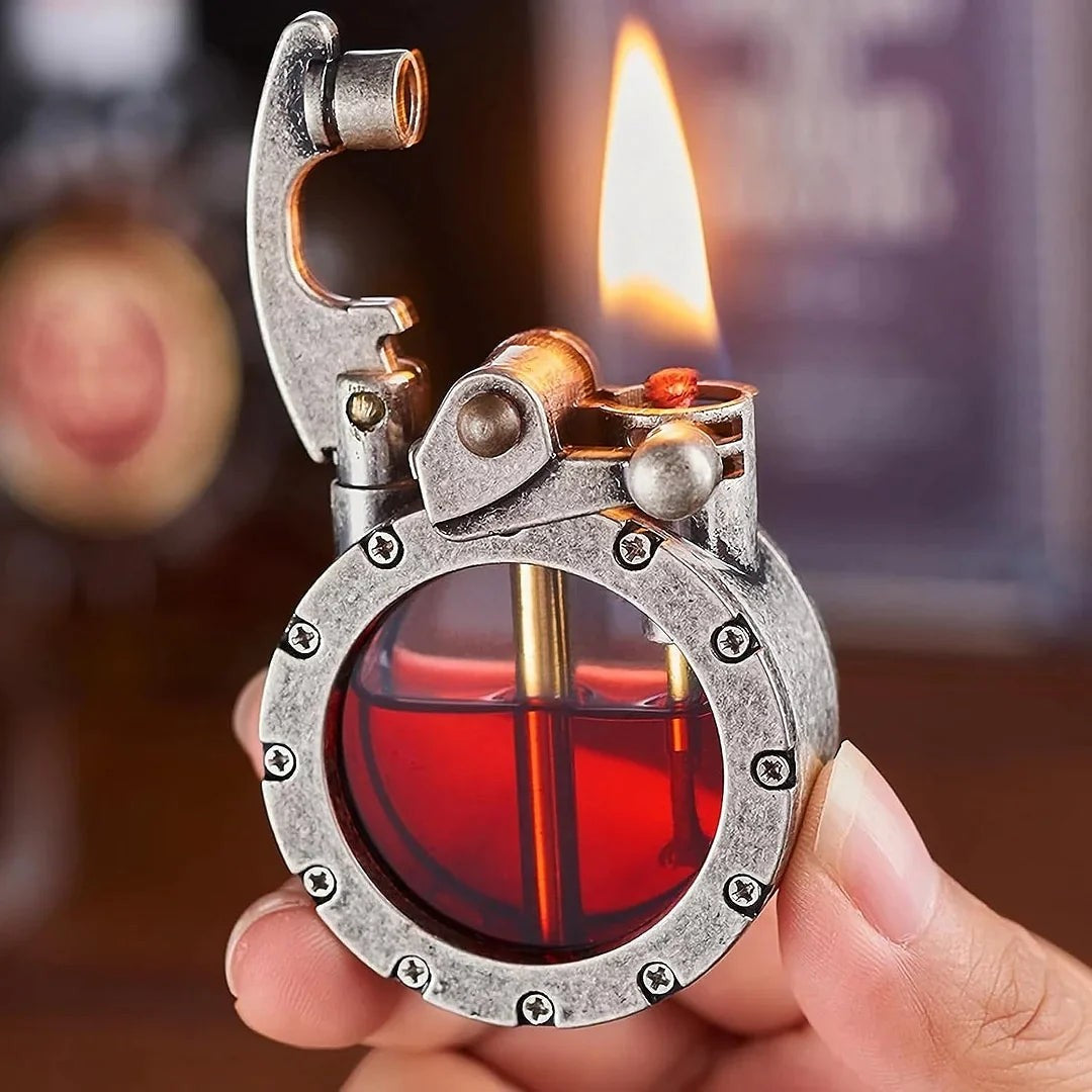 Vintage refillable metal lighter with fuel window - product photo 4