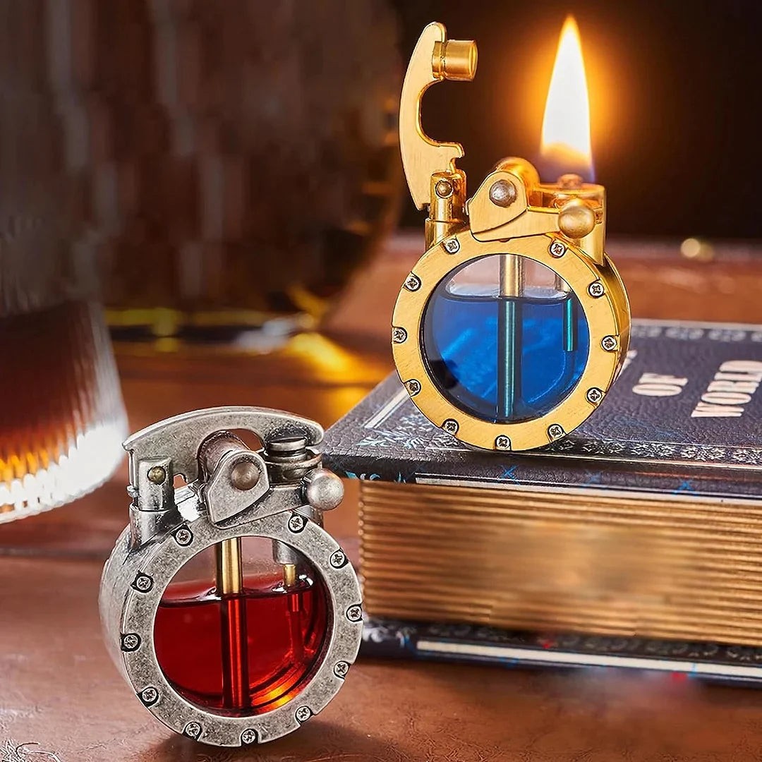 Vintage refillable metal lighter with fuel window - product photo 6