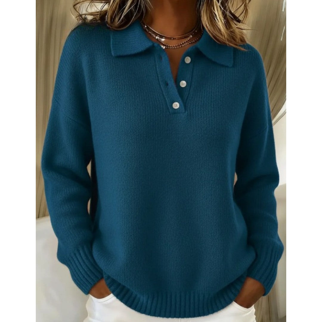 Woman wearing the Emilia women's sweater, back view