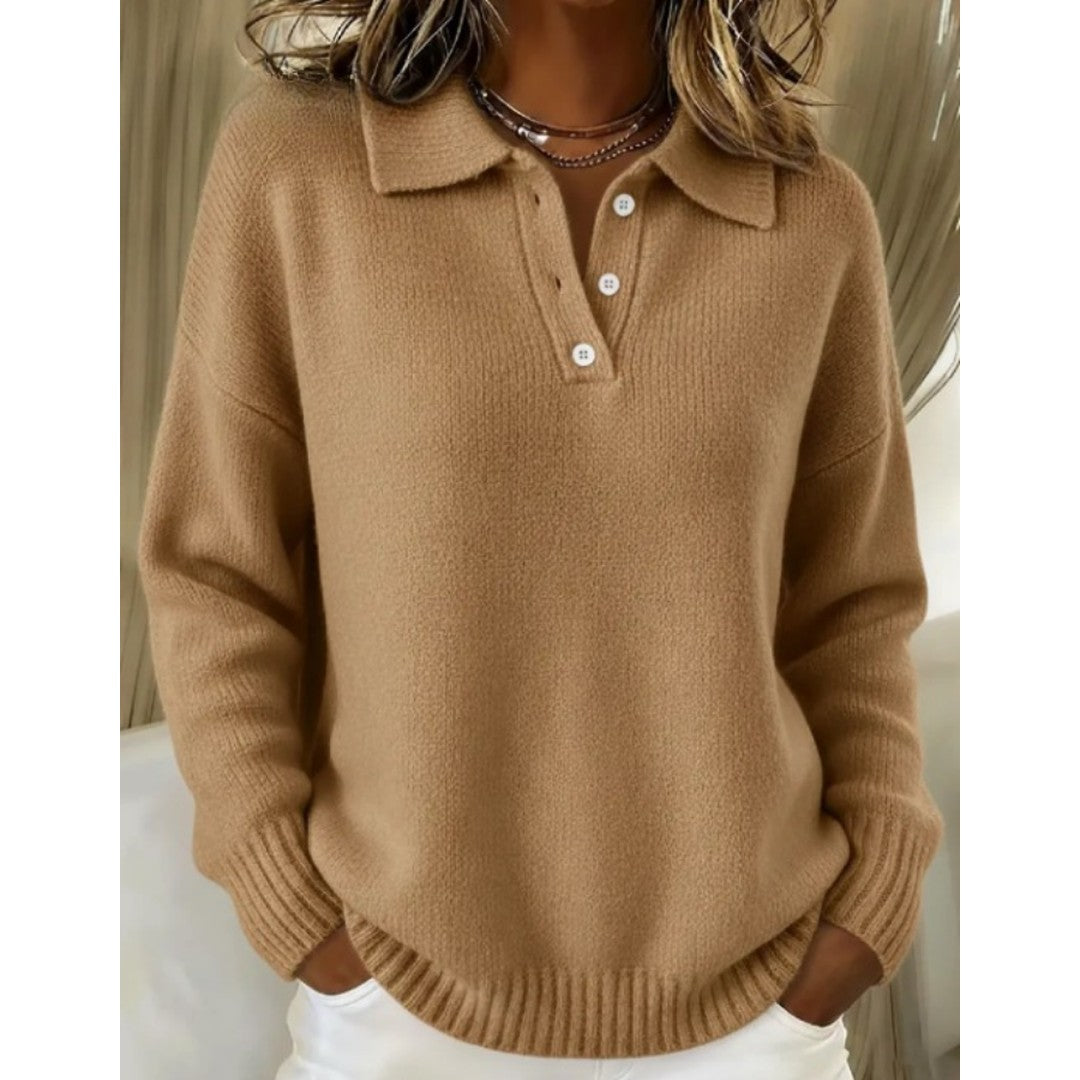 Woman wearing the Emilia women's sweater, detail view