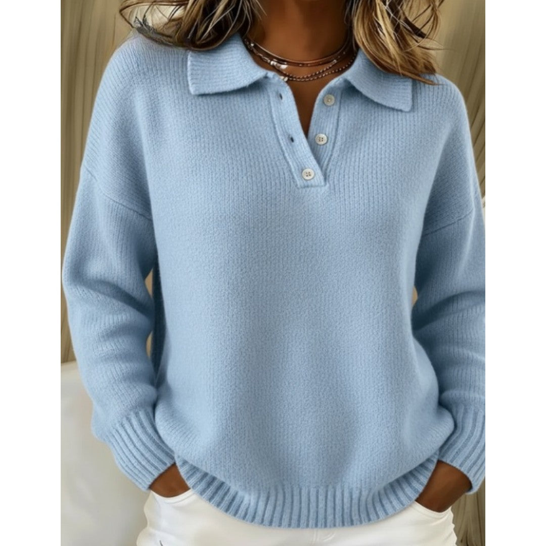 Woman wearing the Emilia women's sweater, front view