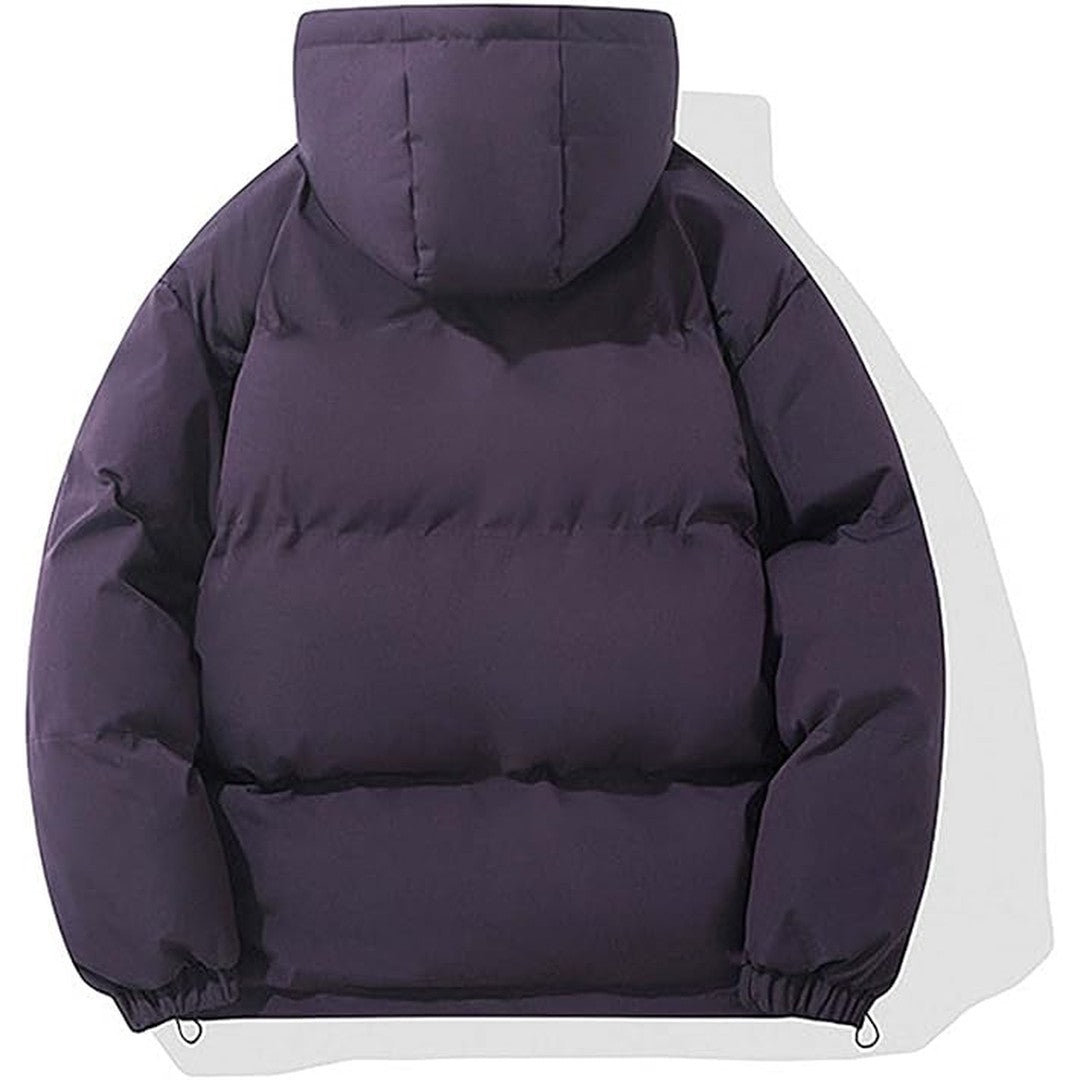 Man wearing the Emrys men's hooded jacket, detail view