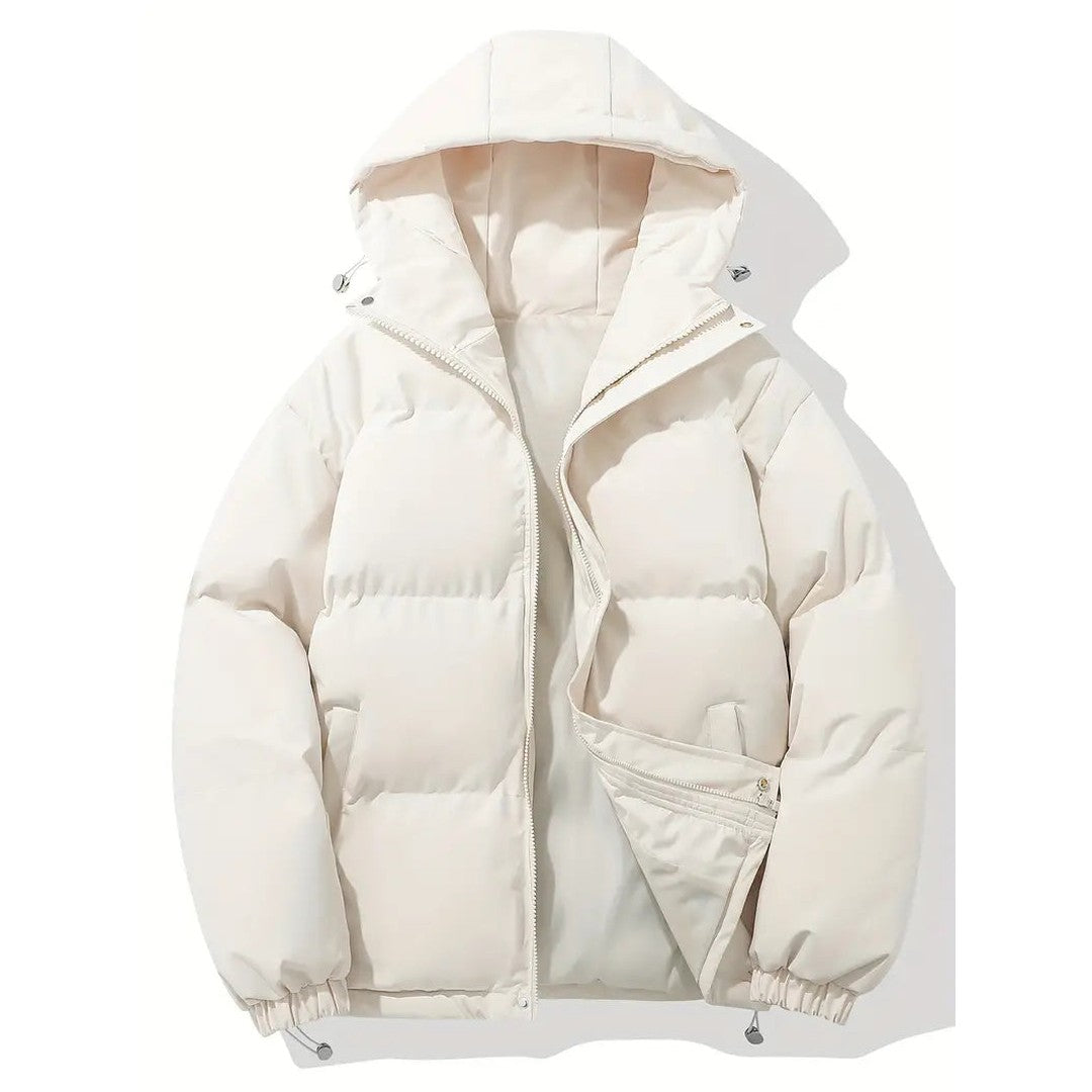 Man wearing the Emrys men's hooded jacket, model view