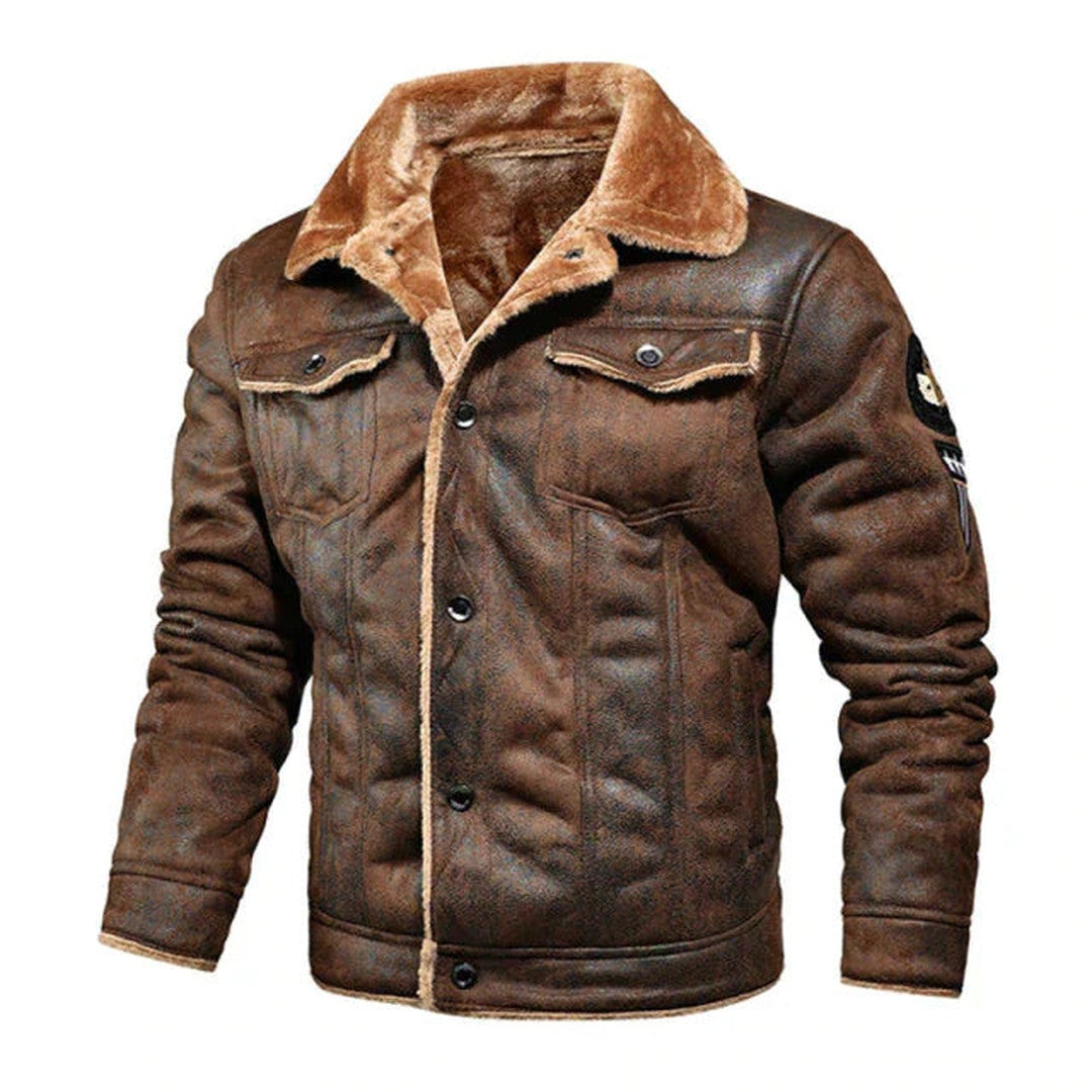 Man wearing the Enrique men's leather breathable jacket, back view