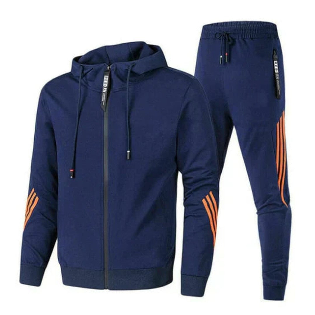 Man wearing the Enzo men's cotton tracksuit, flatlay view