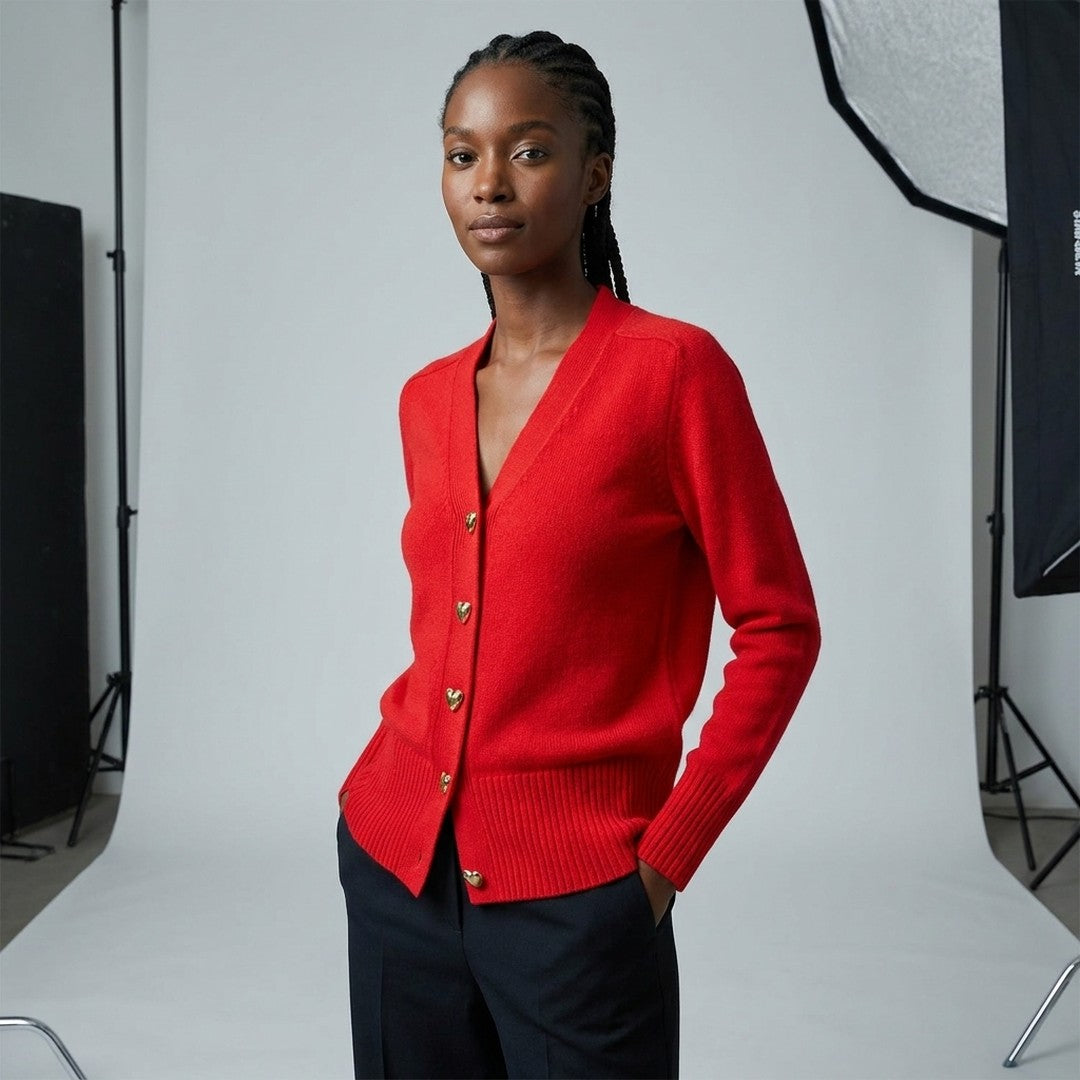Woman wearing the Esther women's regular-fit v-neck long-sleeve sweater, 10 view