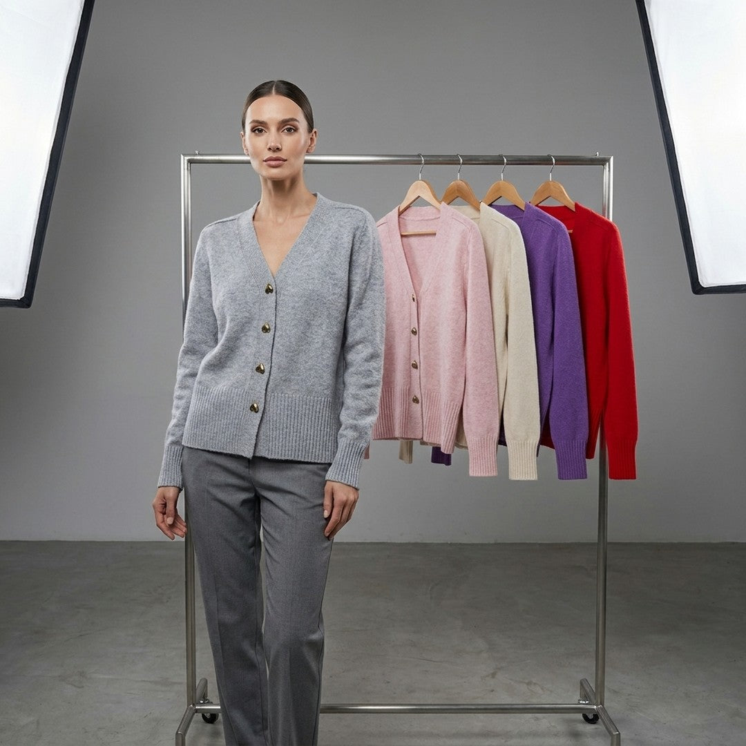 Woman wearing the Esther women's regular-fit v-neck long-sleeve sweater, 7 view