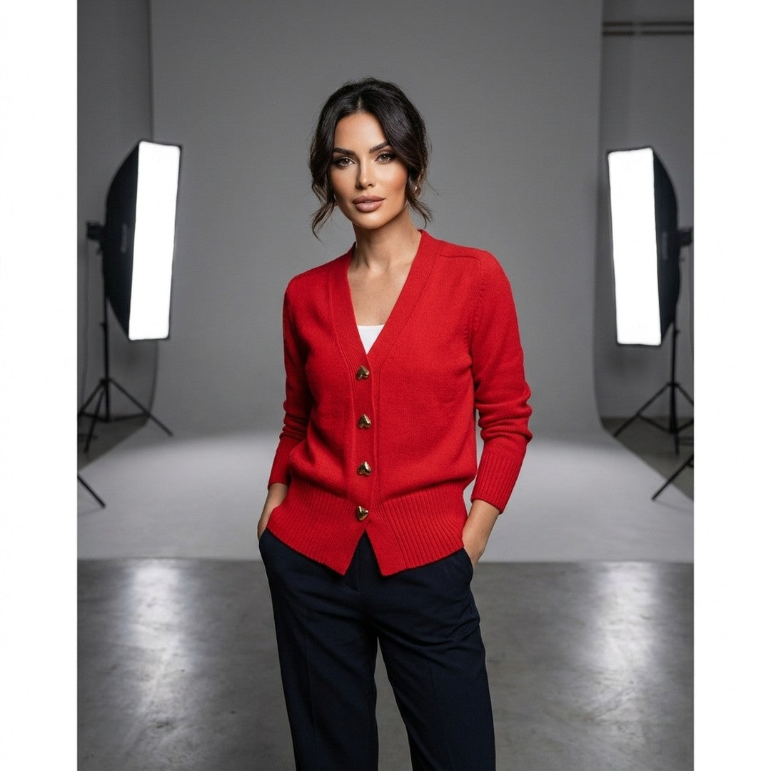 Woman wearing the Esther women's regular-fit v-neck long-sleeve sweater, 8 view