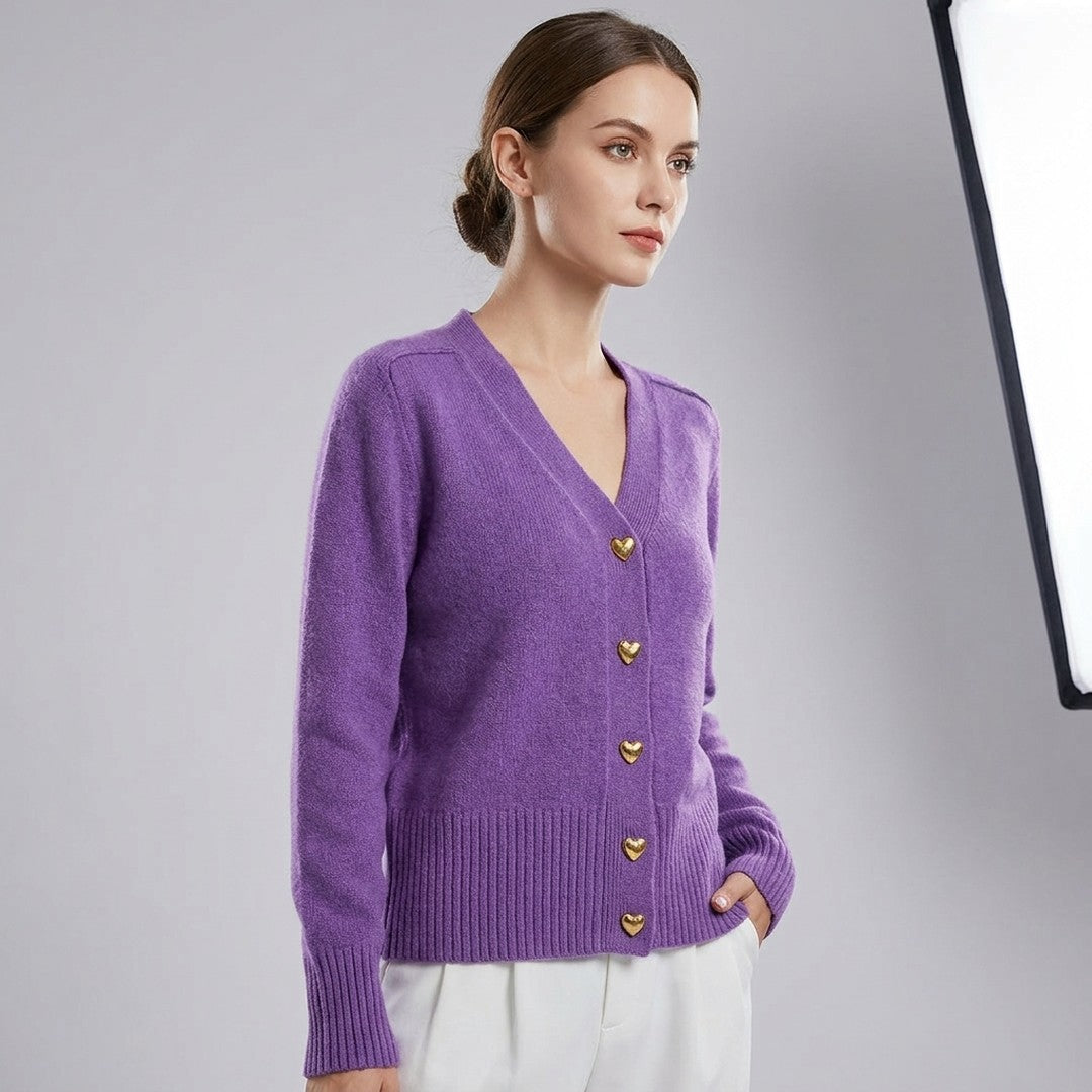 Woman wearing the Esther women's regular-fit v-neck long-sleeve sweater, 9 view