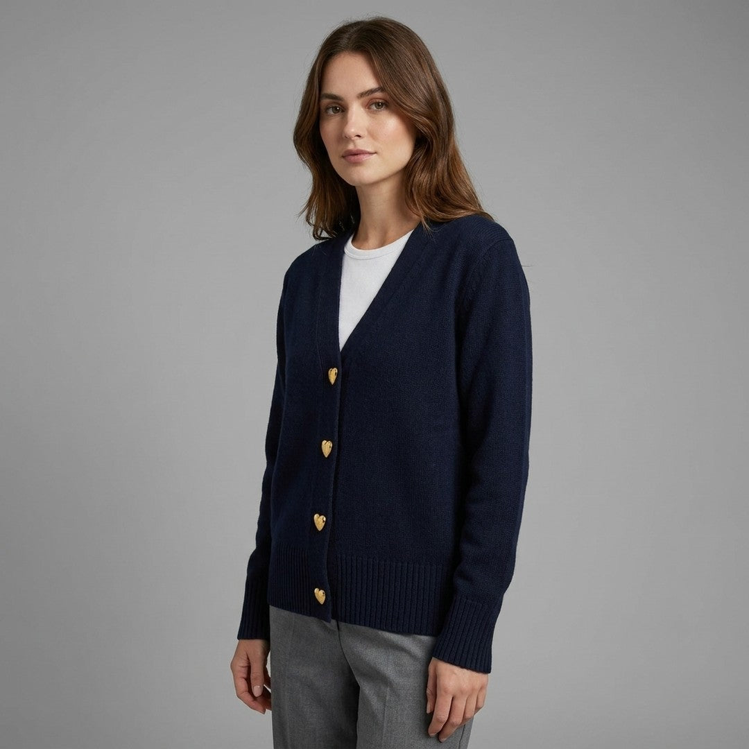Woman wearing the Esther women's regular-fit v-neck long-sleeve sweater, back view