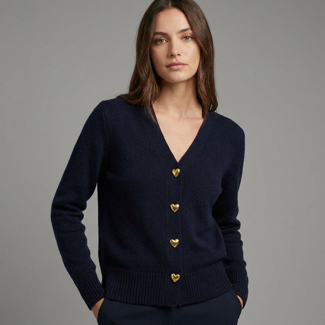 Woman wearing the Esther women's regular-fit v-neck long-sleeve sweater, front view