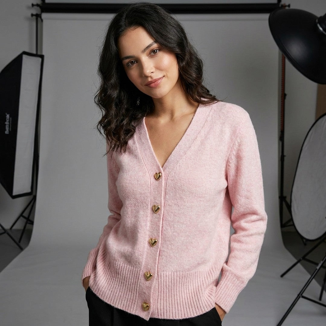 Woman wearing the Esther women's regular-fit v-neck long-sleeve sweater, model view