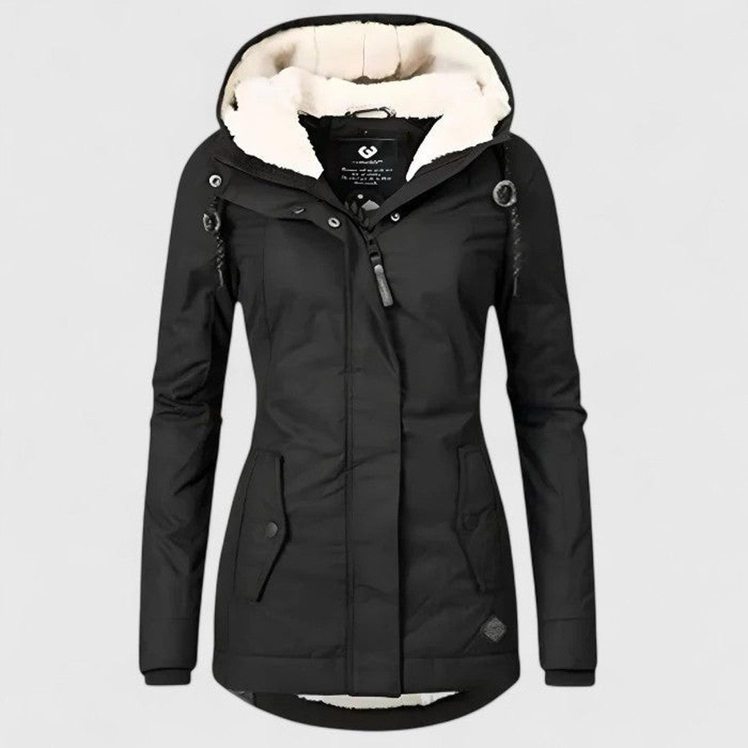 Woman wearing the Eva women's jacket, back view