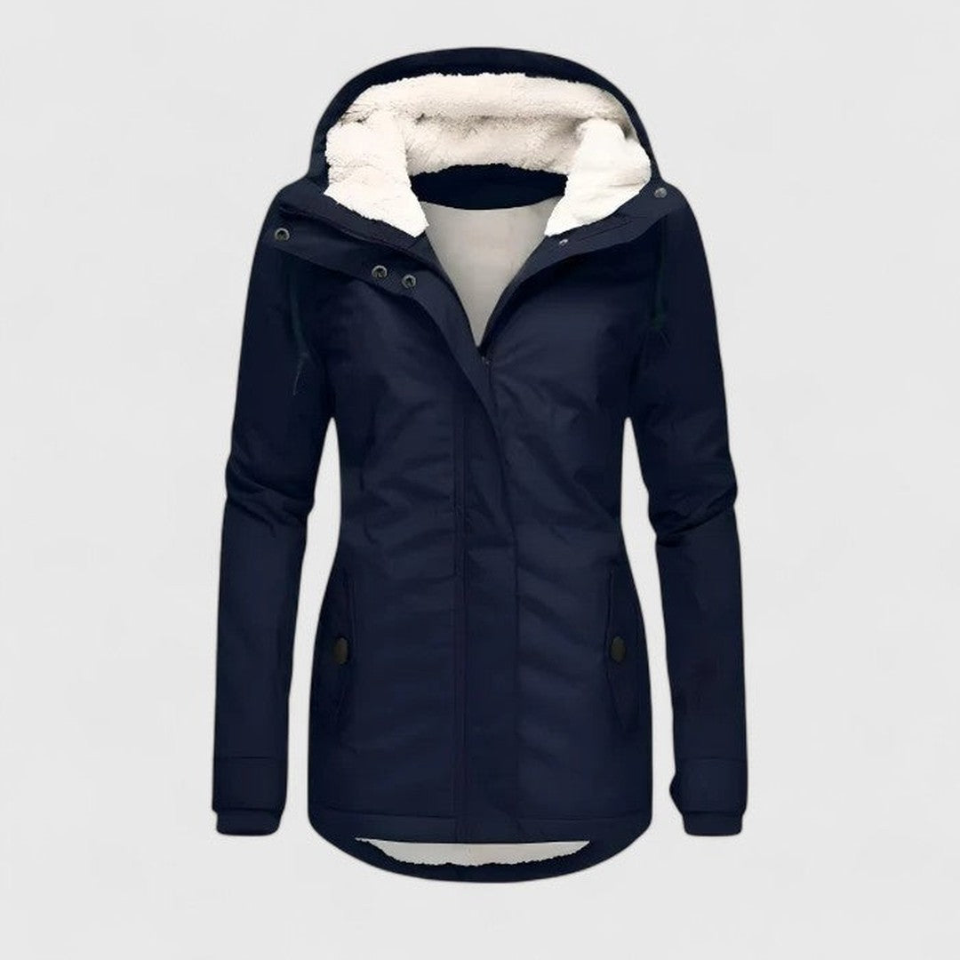 Woman wearing the Eva women's jacket, front view