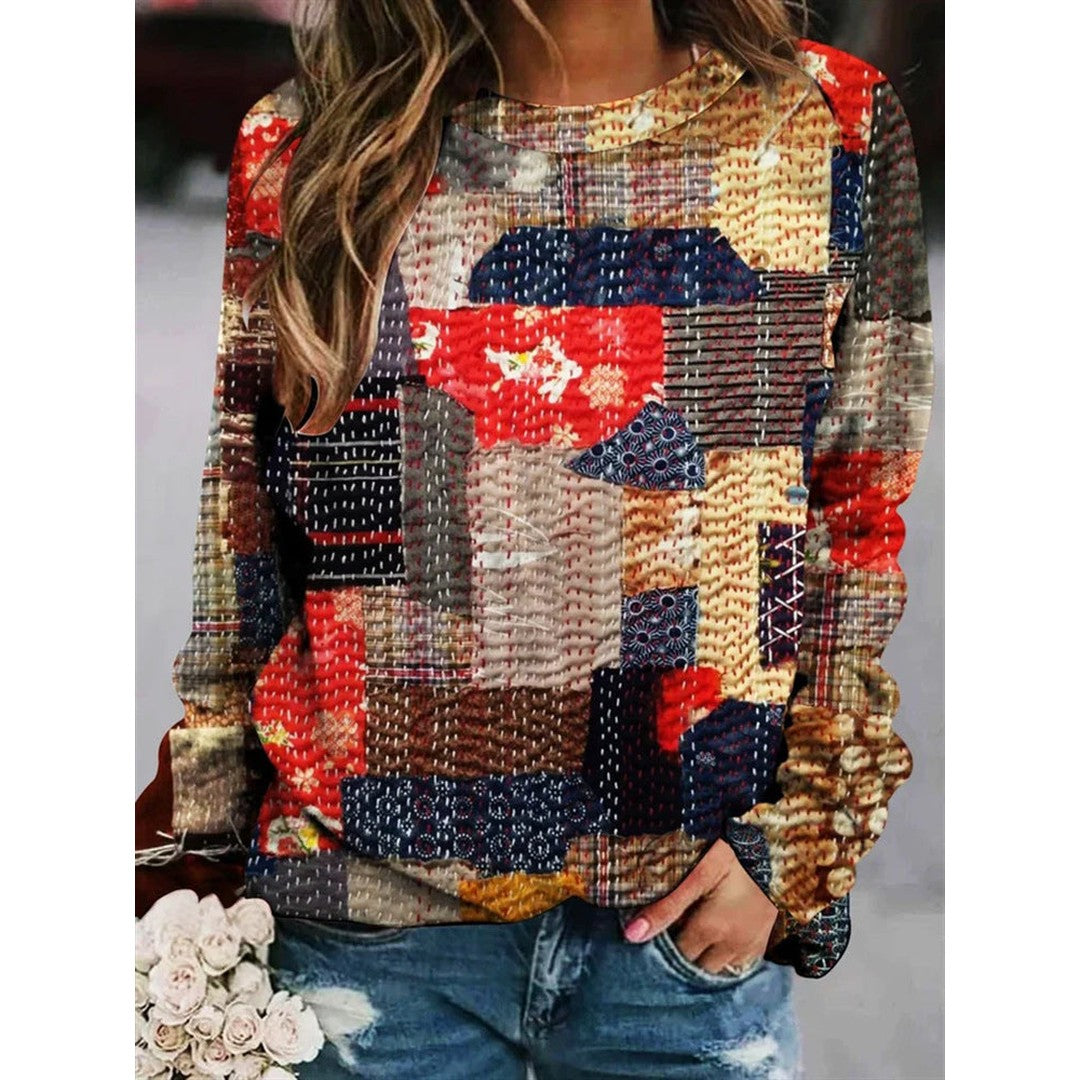 Woman wearing the Evangeline women's wool sweater, back view