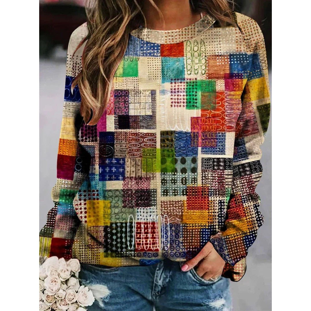 Woman wearing the Evangeline women's wool sweater, flatlay view