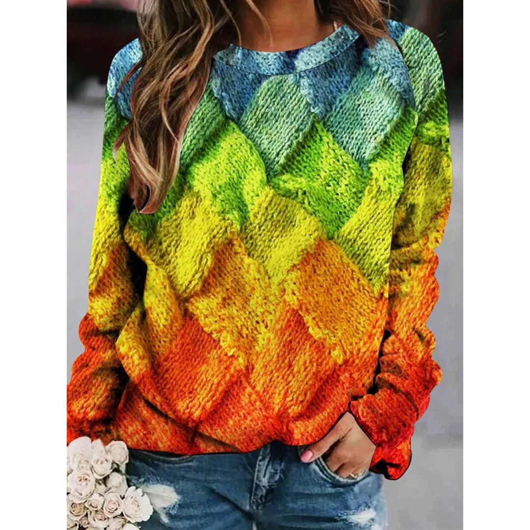 Woman wearing the Evangeline women's wool sweater, side view